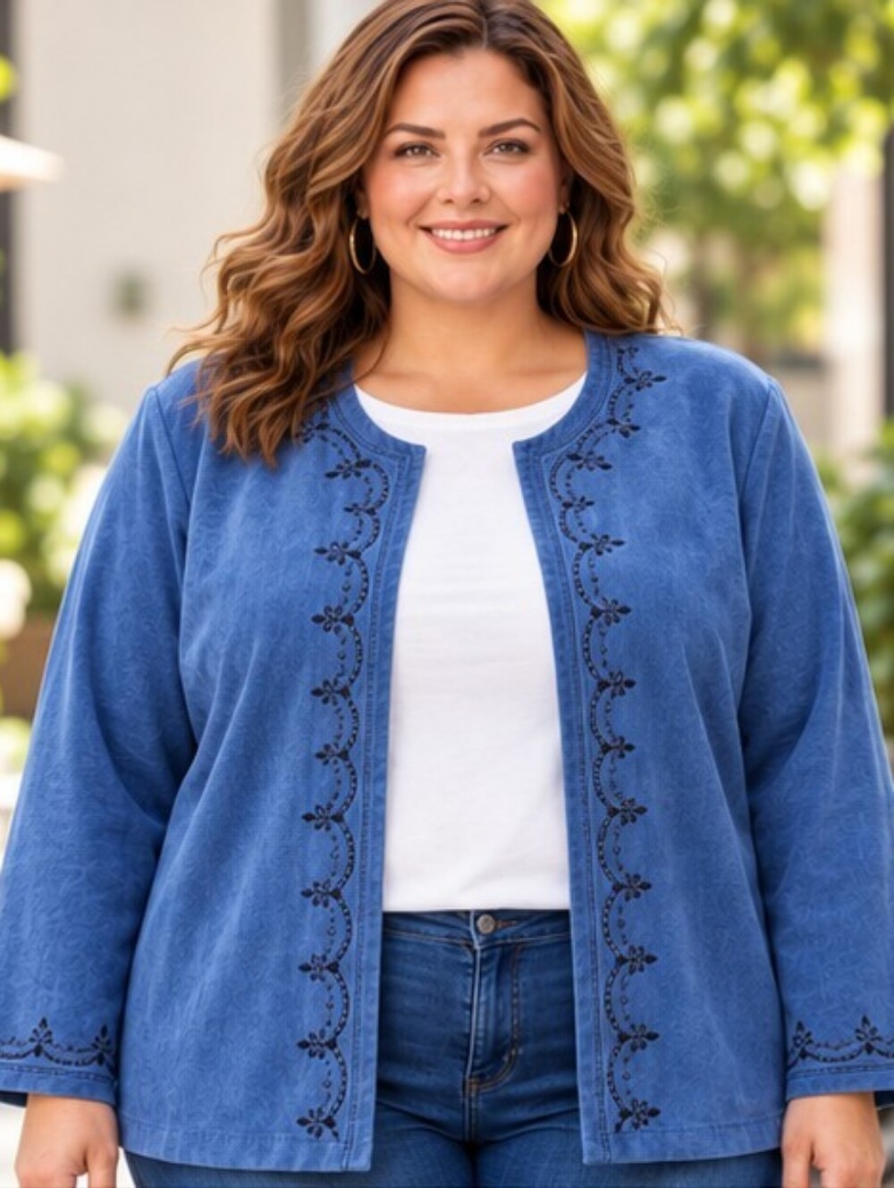 Dressbarn Blue Embroidered Soft Suede-Feel Jacket Women’s - 22W